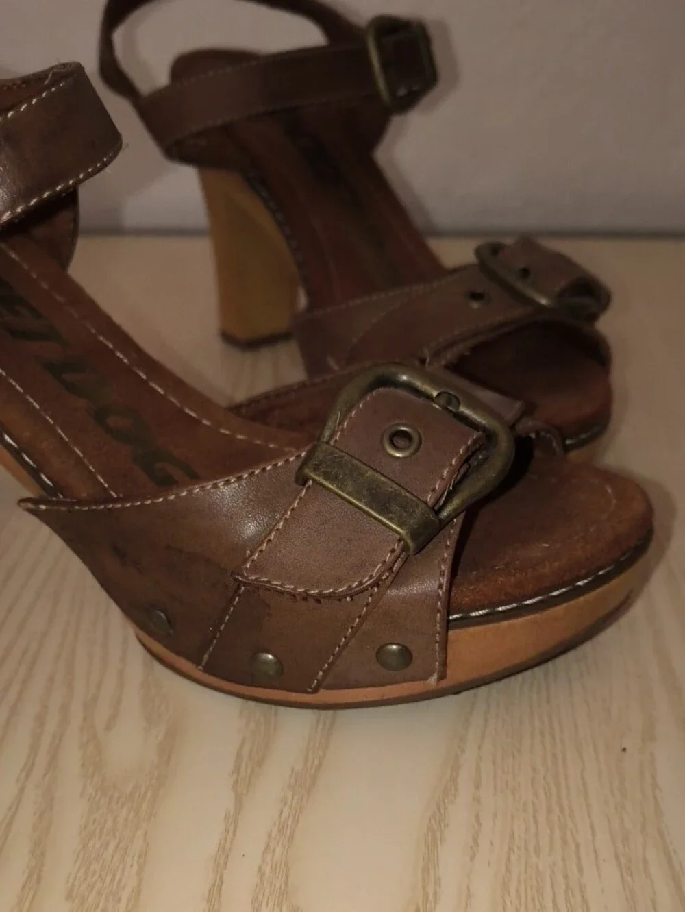 Rocket Dog Vintage Chunky Brown Faux Leather Platform Wedge Sandals Y2K Sz 8 VTG
